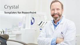  Presentation with dental office - Theme featuring successful-dentist-in-white-coat background and a white colored foreground