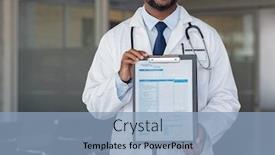  Presentation with medical information - Slide deck featuring successful-doctor-holding-hospital-admission background and a light blue colored foreground