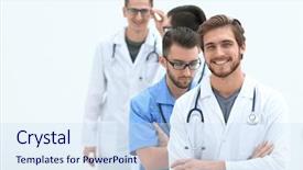  Presentation with successful - PPT theme with successful doctors isolated on white background and a  colored foreground