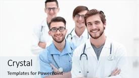  Presentation with successful - Presentation design with successful doctors isolated on white background and a  colored foreground