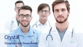  Presentation with successful group of surgeons - PPT theme with successful doctors isolated on white background and a  colored foreground