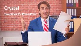  Presentation with new job description - Theme consisting of successful employee getting new job background and a coral colored foreground