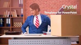  Presentation with job - Beautiful PPT theme featuring successful employee getting new job backdrop and a coral colored foreground