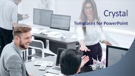  Presentation with employees - Beautiful slides featuring successful employees in the workplace backdrop and a sky blue colored foreground