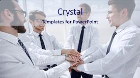  Presentation with employees - Theme having successful employees put their hands background and a sky blue colored foreground