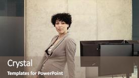  Presentation with developer - Colorful slide deck enhanced with successful female software developer backdrop and a  colored foreground