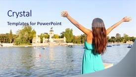  Presentation with success - Amazing presentation having successful girl cheerful with arms backdrop and a sky blue colored foreground