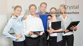  Presentation with front office - Cool new presentation theme with successful-group-as-a-business backdrop and a soft green colored foreground