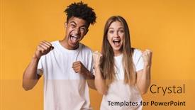  Presentation with successful - Slide set featuring successful-happy-multiethnic-couple-celebrating background and a coral colored foreground