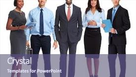  Presentation with group of diverse people - Beautiful PPT layouts featuring successful lady team - business people group backdrop and a violet colored foreground