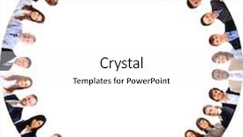  Presentation with huddle - Cool new presentation with successful lady team - group of business people standing backdrop and a white colored foreground