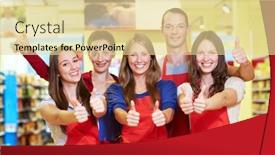  Presentation with supermarket - Slide set featuring successful-laughing-supermarket-team-holds background and a blonde colored foreground