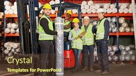  Presentation with logistics warehouse - Colorful PPT theme enhanced with successful-logistics-team-with-forklift backdrop and a tawny brown colored foreground