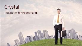  Presentation with green city - Cool new PPT theme with good looking business man standing backdrop and a lemonade colored foreground