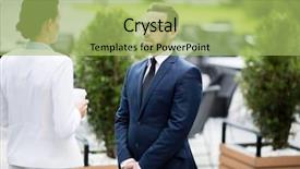  Presentation with plastic - Amazing slide deck having successful male in business dress backdrop and a mint green colored foreground