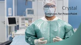  Presentation with medical equipment - Theme having successful-male-surgeon-in-protective background and a light blue colored foreground