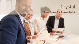  Presentation with meeting table - PPT layouts having successful-manager-at-the-table background and a lemonade colored foreground