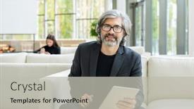  Presentation with mature students sitting at desks - Audience pleasing presentation theme consisting of successful-mature-businessman-in-suit backdrop and a light gray colored foreground