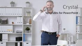  Presentation with business partner - Theme enhanced with successful-mature-entrepreneur-in-formalwear background and a light gray colored foreground