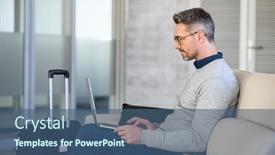  Presentation with international business - PPT theme featuring successful-mature-man-working background and a ocean colored foreground