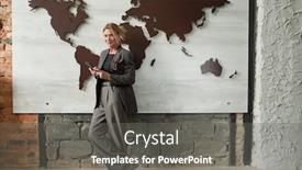  Presentation with world map - Slide deck enhanced with successful-mature-saleswoman-in-wide background and a gray colored foreground