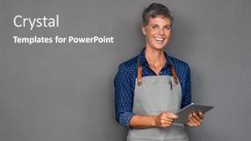  Presentation with business woman standing on maze - Beautiful presentation theme featuring successful-mature-woman-in-apron backdrop and a gray colored foreground