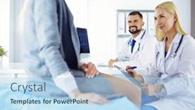  Presentation with conference - Slide set consisting of successful-medical-doctors-are-sitting background and a light blue colored foreground