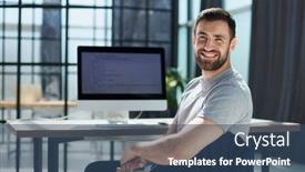  Presentation with aged - Slide deck with successful-middle-aged-businessman-working background and a  colored foreground