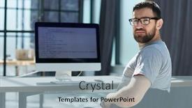  Presentation with successful - Slides featuring successful-middle-aged-businessman-working background and a  colored foreground