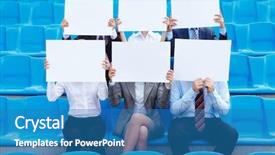  Presentation with blank portrait a4 - Slides consisting of successful partners sitting on stadium background and a teal colored foreground