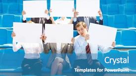  Presentation with partners - Cool new presentation theme with successful partners sitting on stadium backdrop and a  colored foreground