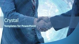  Presentation with handshake - Beautiful theme featuring successful people - business concept of cooperation backdrop and a ocean colored foreground