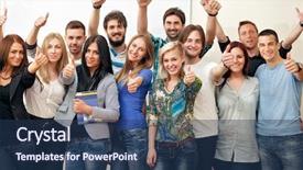  Presentation with students - Cool new slide deck with successful people - group of happy students backdrop and a ocean colored foreground