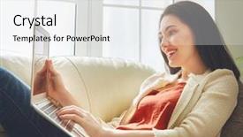  Presentation with entertainment - Beautiful presentation theme featuring successful people - happy beautiful woman watching videos backdrop and a white colored foreground