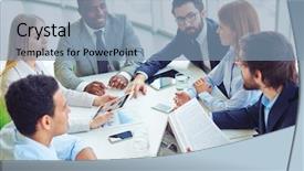  Presentation with professionals - Colorful presentation design enhanced with successful professionals planning new project backdrop and a seafoam green colored foreground