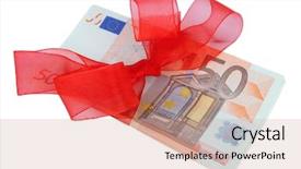  Presentation with gift certificate border - Slide deck enhanced with successful sales - euro with gift bow isolated background and a  colored foreground