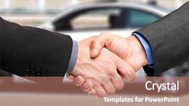  Presentation with car buying - Presentation theme with successful seller - business handshake to close background and a coral colored foreground