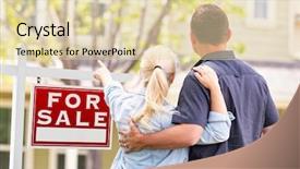  Presentation with estate - Slide deck enhanced with successful seller - caucasian couple facing and pointing background and a lemonade colored foreground