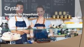  Presentation with coffee shop - Slide deck enhanced with successful seller - couple working at coffee shop background and a dark gray colored foreground