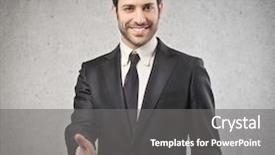  Presentation with automobile driver hand hold steering - PPT theme with successful seller - handsome businessman holds out his background and a  colored foreground