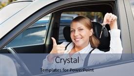  Presentation with car body repairer holding - Slides consisting of successful sign - prosperous young woman holding car background and a ocean colored foreground