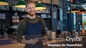  Presentation with using digital tablet - Colorful PPT theme enhanced with successful-small-business-owner-using backdrop and a tawny brown colored foreground