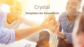  Presentation with motivation - Presentation theme with successful-start-up-business-team background and a cream colored foreground