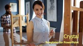  Presentation with art - Cool new PPT theme with successful student of art faculty backdrop and a tawny brown colored foreground