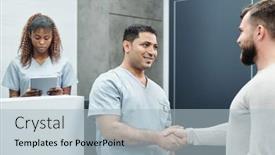  Presentation with hand surgeon - Beautiful presentation design featuring successful-surgeon-or-general-practitioner backdrop and a light blue colored foreground