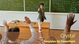  Presentation with new teacher - Slide set having successful-teacher-pointing-at-one background and a red colored foreground