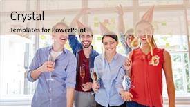  Presentation with team party - PPT theme consisting of celebrating start-up's foundation background and a lemonade colored foreground