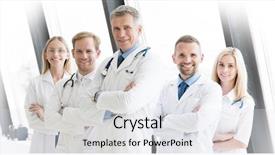  Presentation with labor and delivery medical team - Slide set having successful team of medical doctors background and a white colored foreground