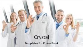  Presentation with medical sign - PPT theme with successful team of medical doctors background and a light gray colored foreground