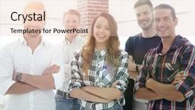  Presentation with multiracial team of young doctors stacking hands - PPT layouts enhanced with successful team of young designers background and a lemonade colored foreground